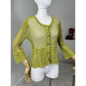 Y2K Green Crochet Button Front Cardigan Fairycore